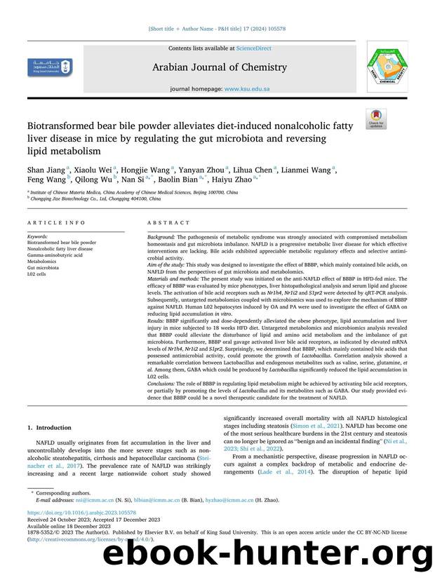 Biotransformed bear bile powder alleviates diet-induced nonalcoholic fatty liver disease in mice by regulating the gut microbiota and reversing lipid metabolism by Shan Jiang