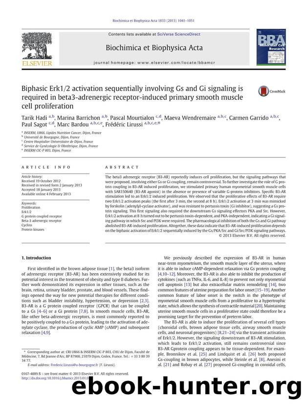 Biphasic Erk12 activation sequentially involving Gs and Gi signaling is required in beta3-adrenergic receptor-induced primary smooth muscle cell proliferation by unknow