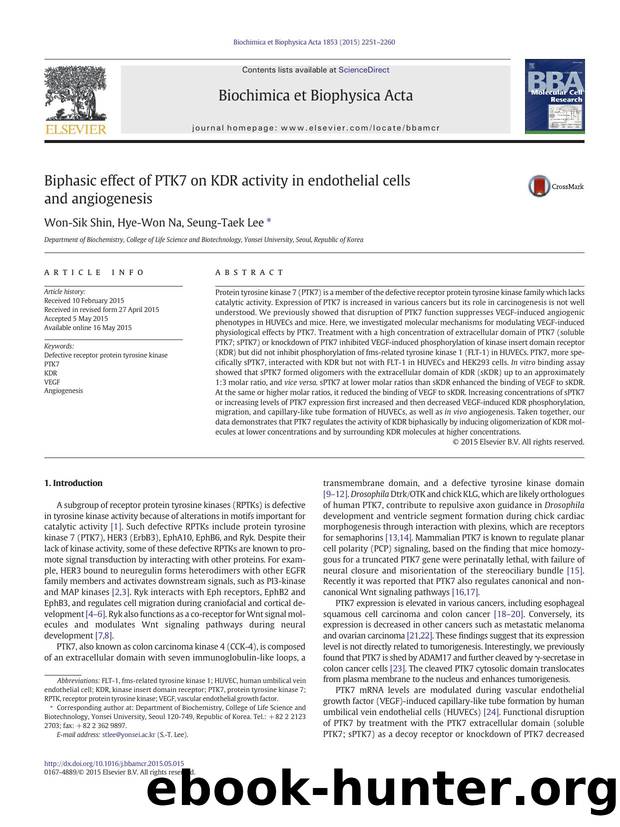 Biphasic effect of PTK7 on KDR activity in endothelial cells and angiogenesis by Won-Sik Shin & Hye-Won Na & Seung-Taek Lee