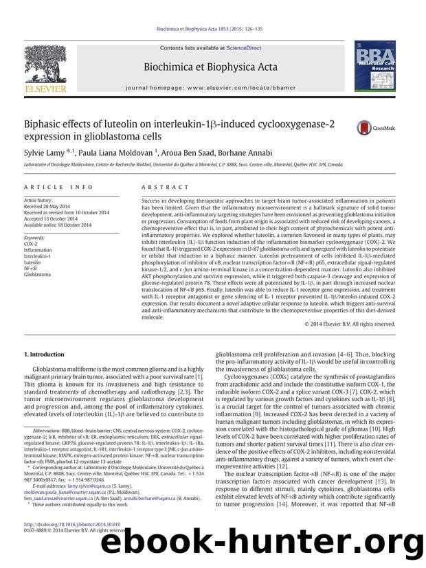 Biphasic effects of luteolin on interleukin-1Î²-induced cyclooxygenase-2 expression in glioblastoma cells by Sylvie Lamy & Paula Liana Moldovan & Aroua Ben Saad & Borhane Annabi