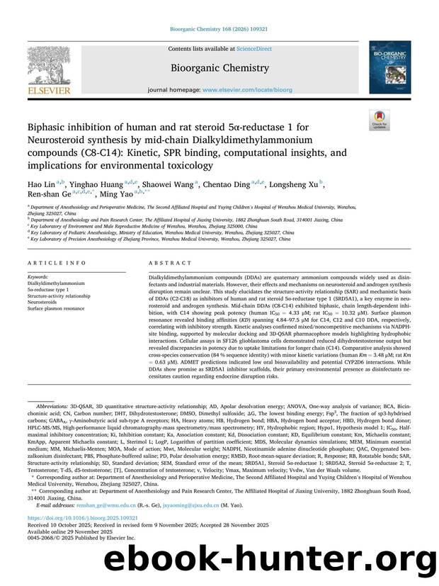 Biphasic inhibition of human and rat steroid 5Î±-reductase 1 for Neurosteroid synthesis by mid-chain Dialkyldimethylammonium compounds (C8-C14): Kinetic, SPR binding, computational by Hao Lin & Yinghao Huang & Shaowei Wang & Chentao Ding & Longsheng Xu & Ren-shan Ge & Ming Yao