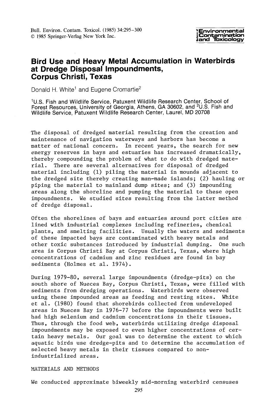 Bird use and heavy metal accumulation in waterbirds at dredge disposal impoundments, Corpus Christi, Texas by Unknown