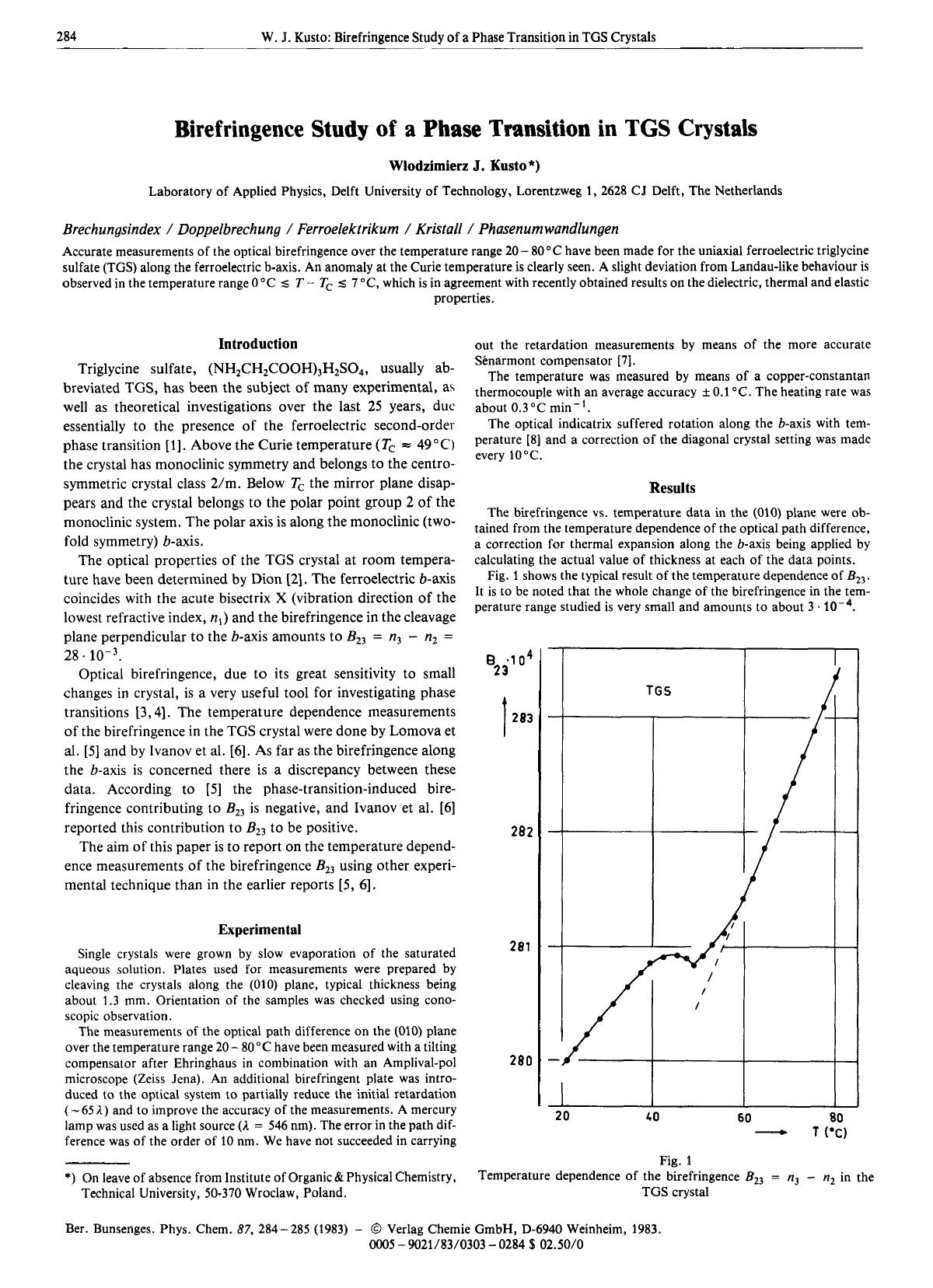 Birefringence Study of a Phase Transition in TGS Crystals by Unknown