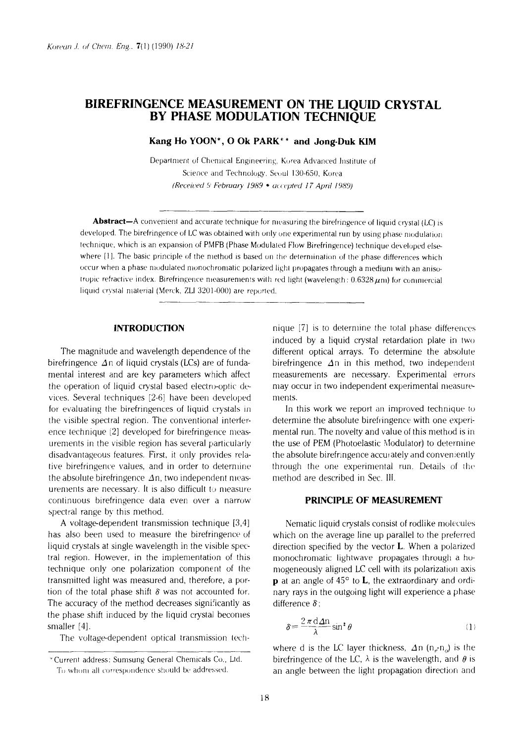 Birefringence measurement on the liquid crystal by phase modulation technique by Unknown