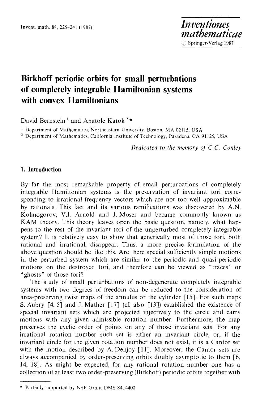 Birkhoff periodic orbits for small perturbations of completely integrable Hamiltonian systems with convex Hamiltonians by Unknown