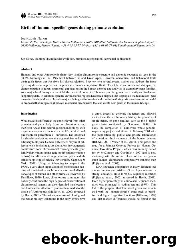 Birth of &#x2018;Human-Specific&#x2019; Genes During Primate Evolution by Unknown