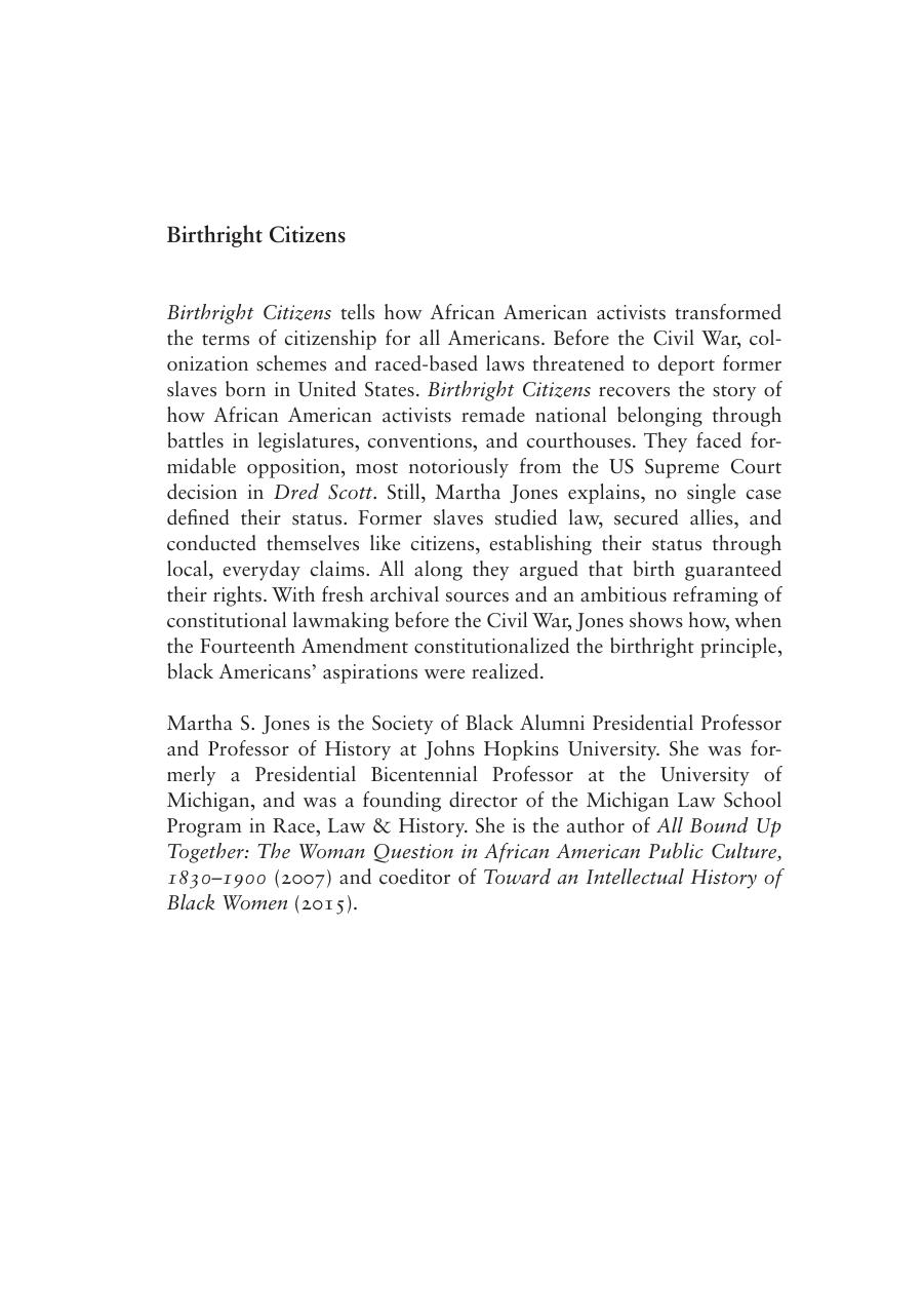Birthright Citizens: A History of Race and Rights in Antebellum America by Martha S. Jones