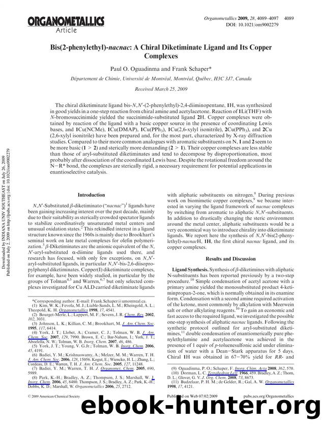 Bis(2-phenylethyl)-nacnac: A Chiral Diketiminate Ligand and Its Copper Complexes by Paul O. Oguadinma & Frank Schaper*