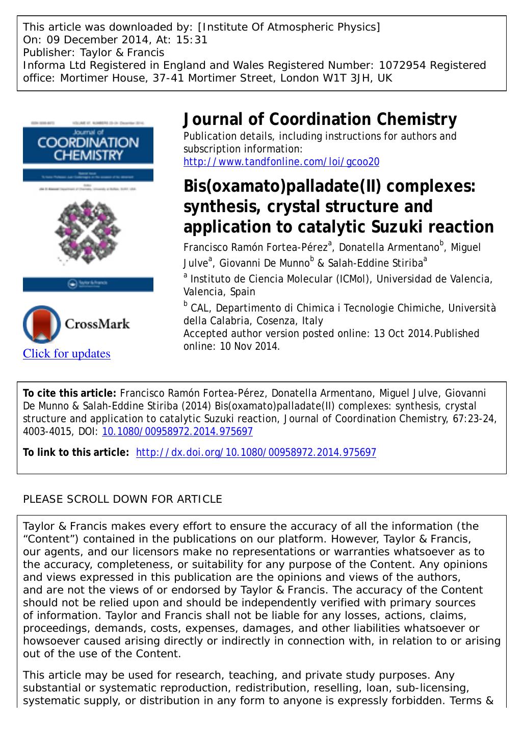 Bis(oxamato)palladate(II) complexes: synthesis, crystal structure and application to catalytic Suzuki reaction by Francisco Ramón Fortea-Pérez