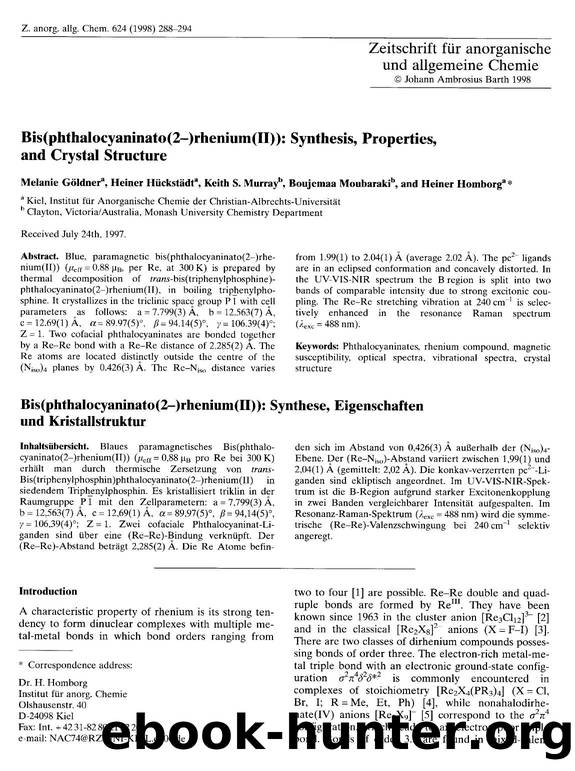 Bis(phthalocyaninato(2-)rhenium(II)): Synthesis, Properties, and Crystal Structure by Unknown