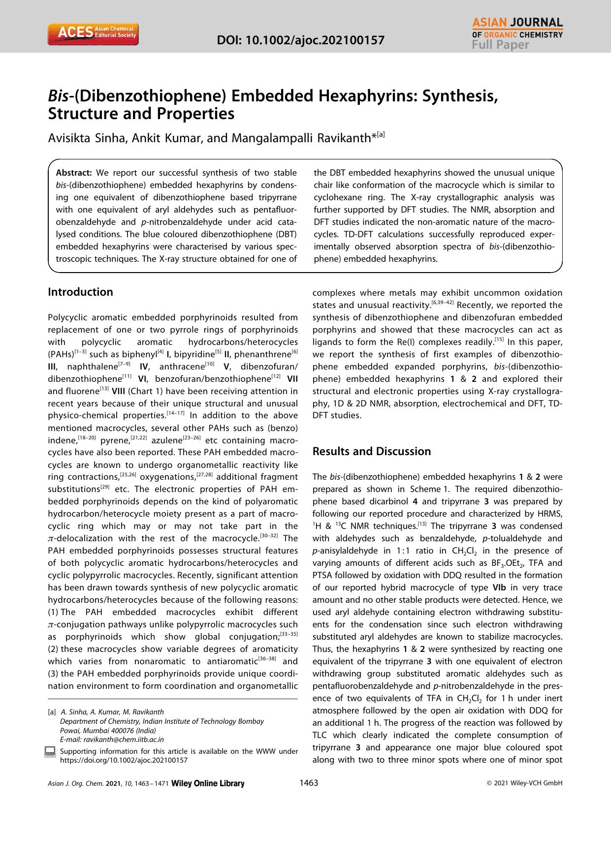 Bisâ(Dibenzothiophene) Embedded Hexaphyrins: Synthesis, Structure and Properties by Unknown