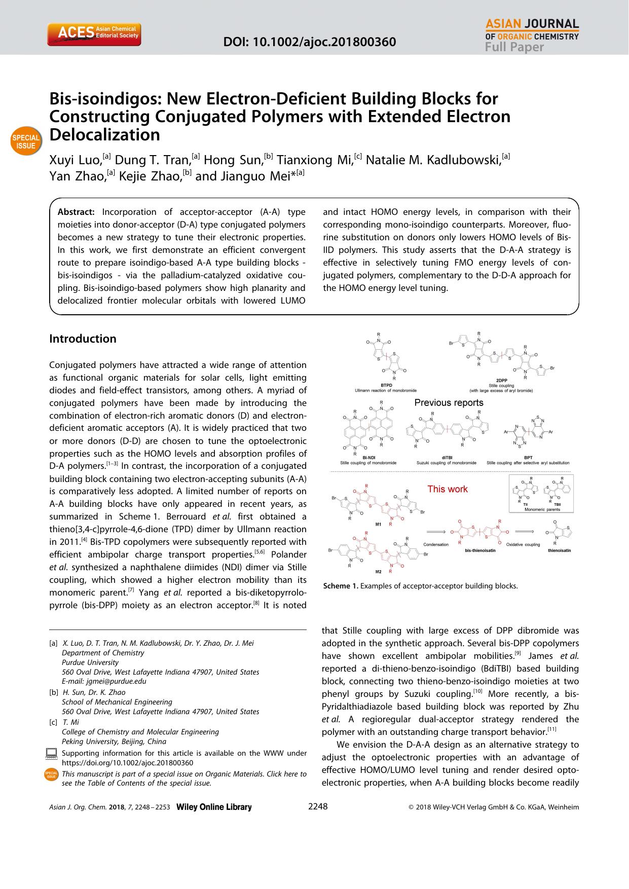Bisâisoindigos: New ElectronâDeficient Building Blocks for Constructing Conjugated Polymers with Extended Electron Delocalization by Unknown