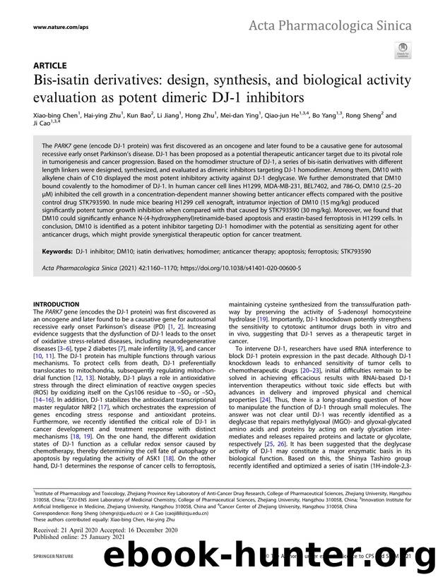 Bis-isatin derivatives: design, synthesis, and biological activity evaluation as potent dimeric DJ-1 inhibitors by unknow