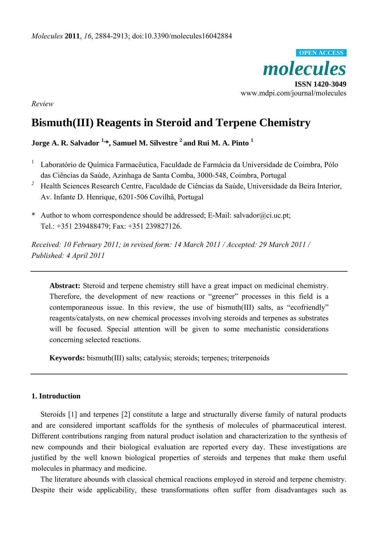 Bismuth(III) Reagents in Steroid and Terpene Chemistry by Jorge A. R. Salvador & Samuel M. Silvestre & Rui M. A. Pinto