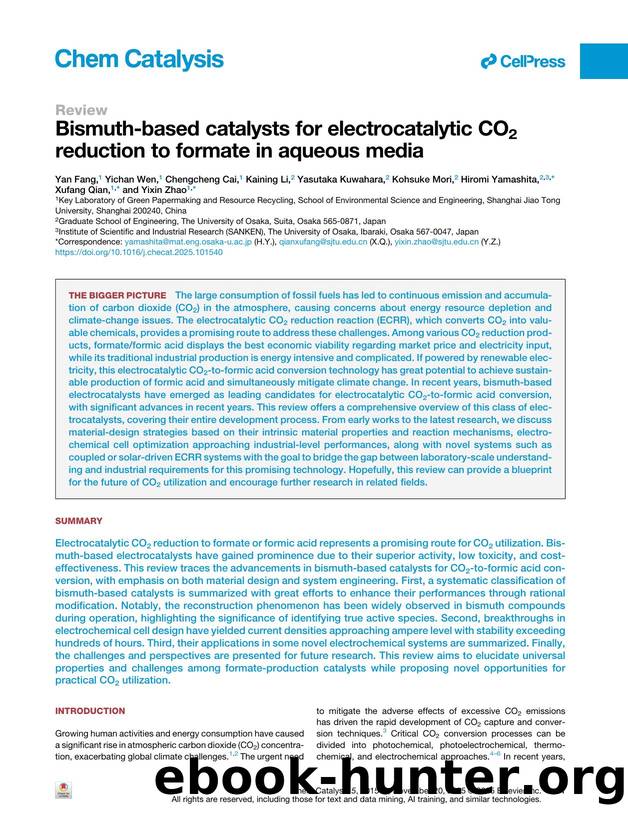 Bismuth-based catalysts for electrocatalytic CO2 reduction to formate in aqueous media by Yan Fang