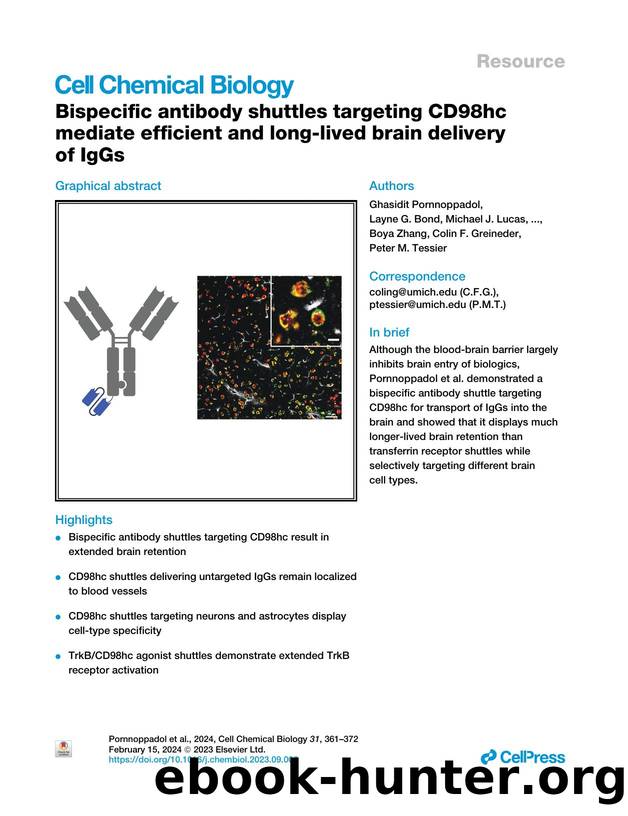 Bispecific antibody shuttles targeting CD98hc mediate efficient and long-lived brain delivery of IgGs by unknow