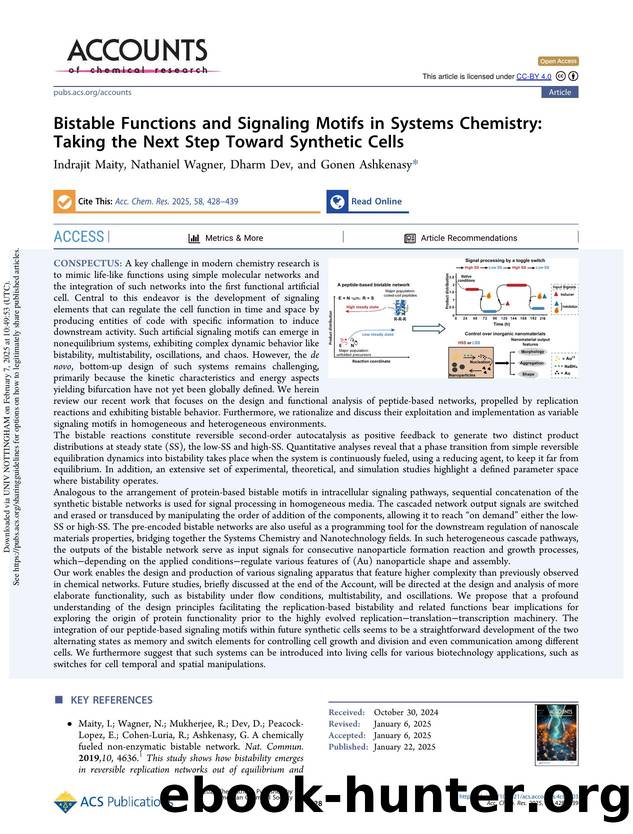 Bistable Functions and Signaling Motifs in Systems Chemistry: Taking the Next Step Toward Synthetic Cells by Indrajit Maity Nathaniel Wagner Dharm Dev & Gonen Ashkenasy