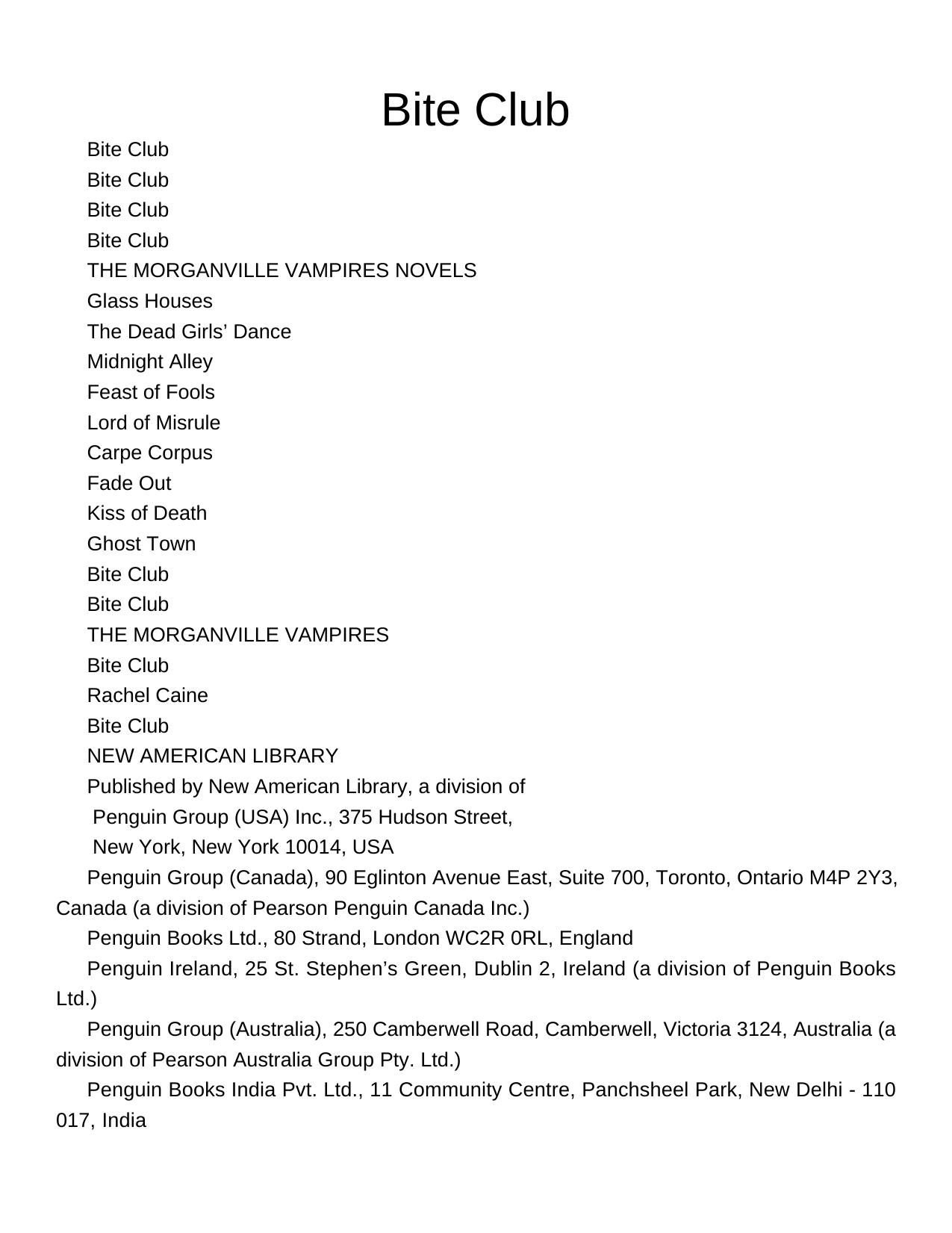 Bite Club The Morganville Vampires [10] by Rachel Caine