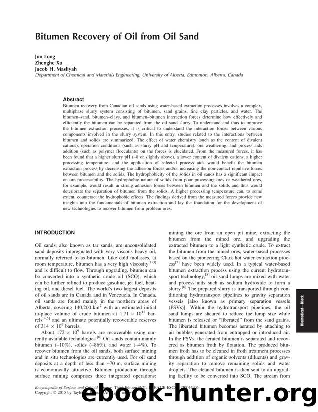 Bitumen Recovery of Oil from Oil Sand by Jun Long Zhenghe Xu & Jacob H. Masliyah