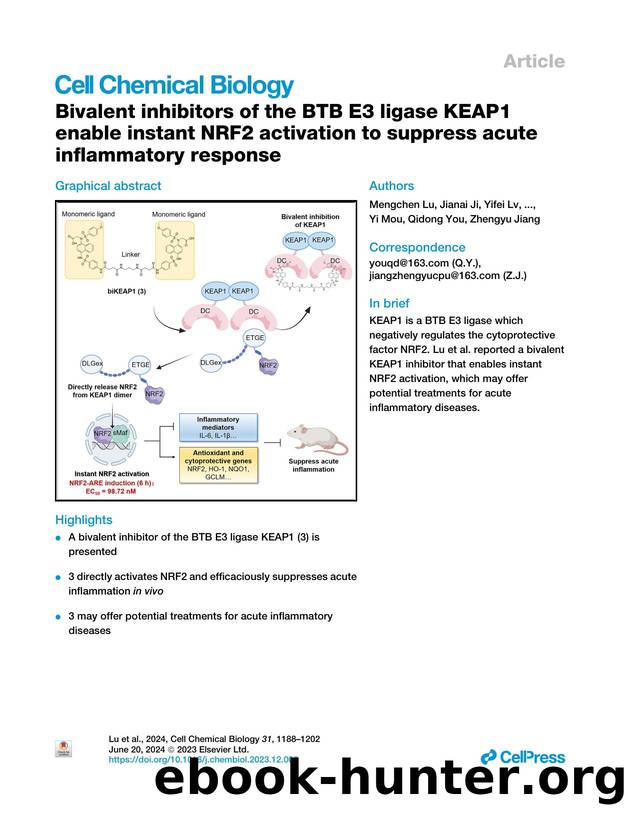 Bivalent inhibitors of the BTB E3 ligase KEAP1 enable instant NRF2 activation to suppress acute inflammatory response by unknow