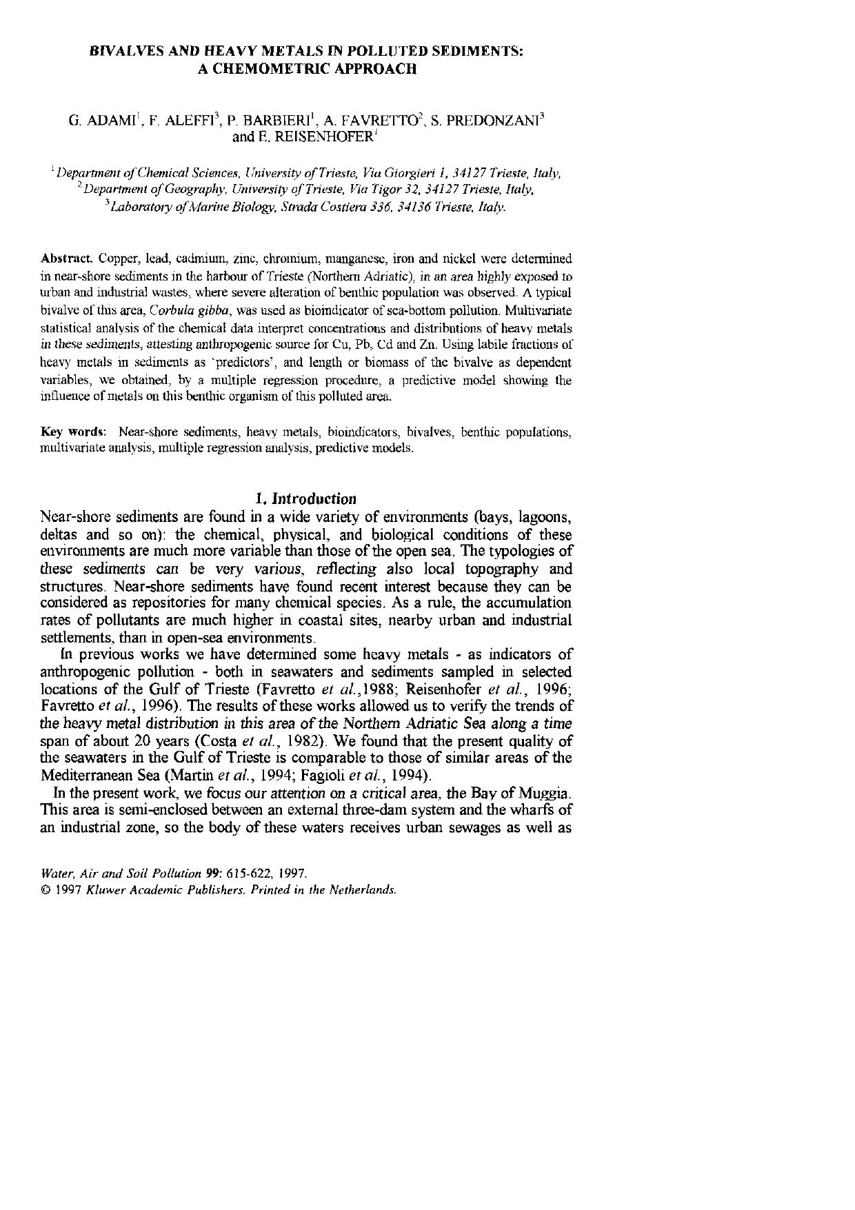 Bivalves and Heavy Metals in Polluted Sediments: a Chemometric Approach by Unknown