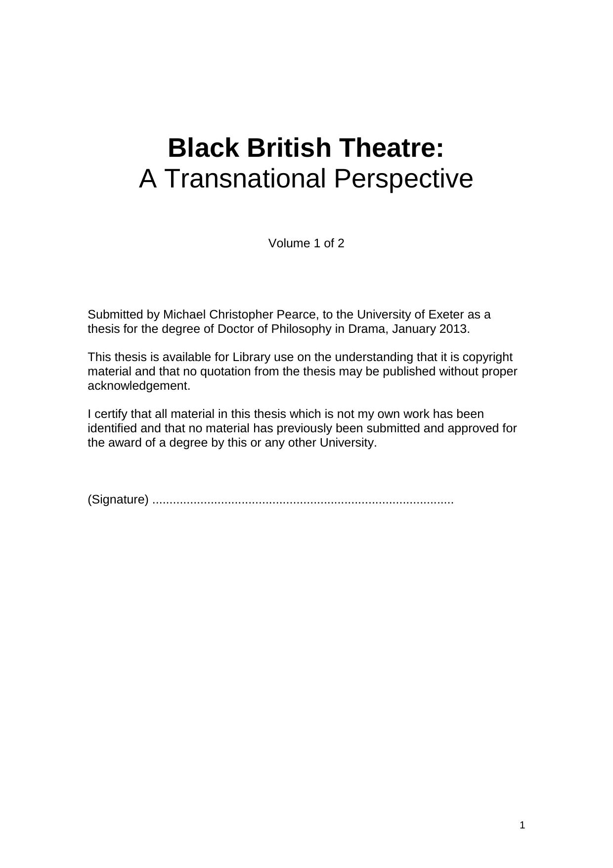 Black British Theatre: A Transnational Perspective by Michael Christopher Pearce