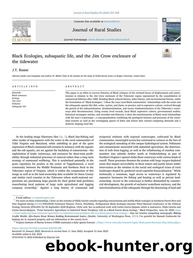 Black Ecologies, subaquatic life, and the Jim Crow enclosure of the tidewater by J.T. Roane