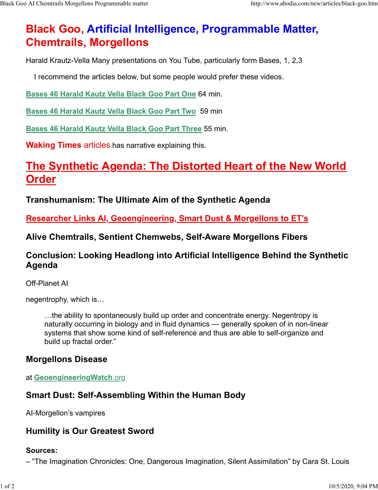 Black Goo AI Chemtrails Morgellons Programmable matter by Abodia dot com