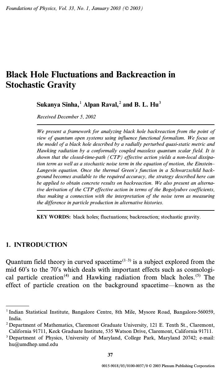 Black Hole Fluctuations and Backreaction in Stochastic Gravity by Unknown