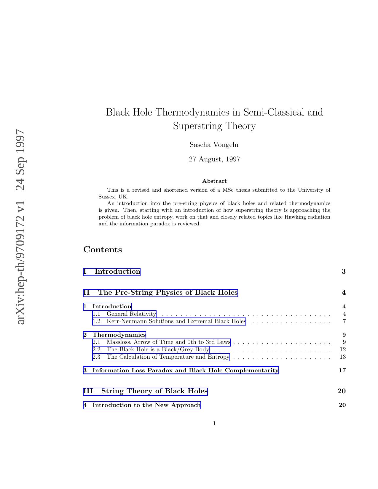 Black Hole Thermodynamics in Semiclassical, Superstring Theory by S. Vongehr