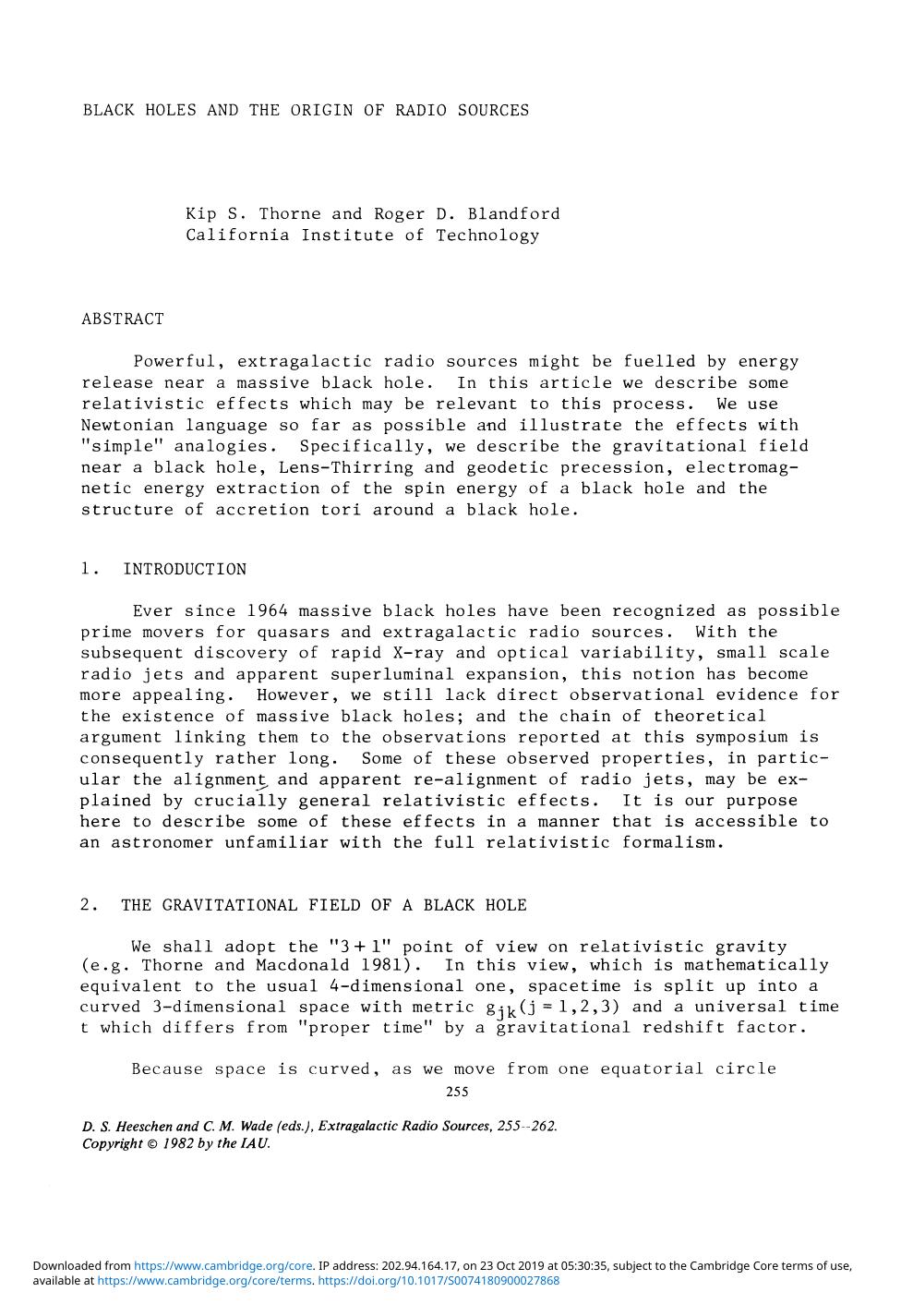 Black Holes and the Origin of Radio Sources (1982) by Unknown