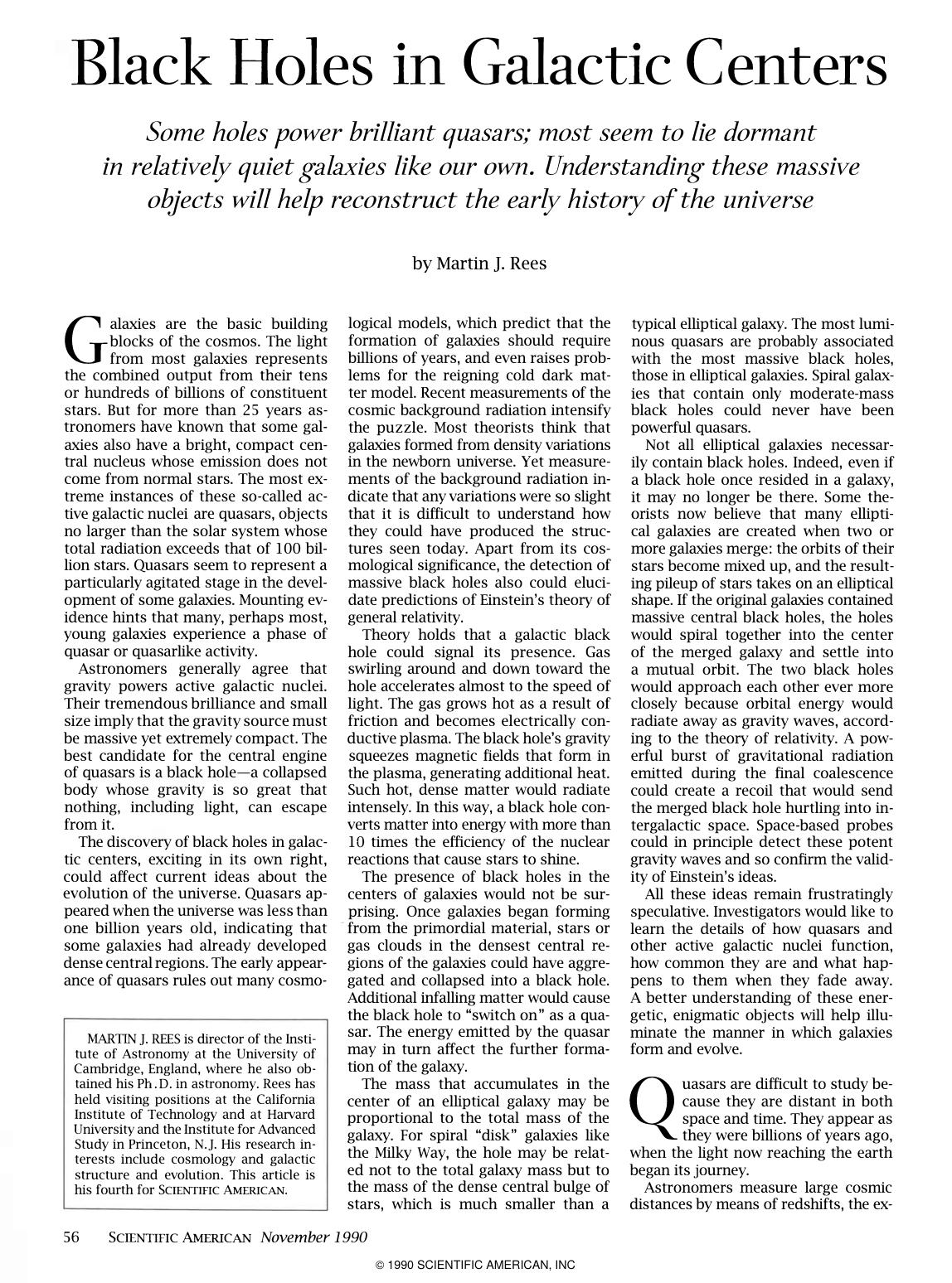 Black Holes in Galactic Centers by Martin J. Rees