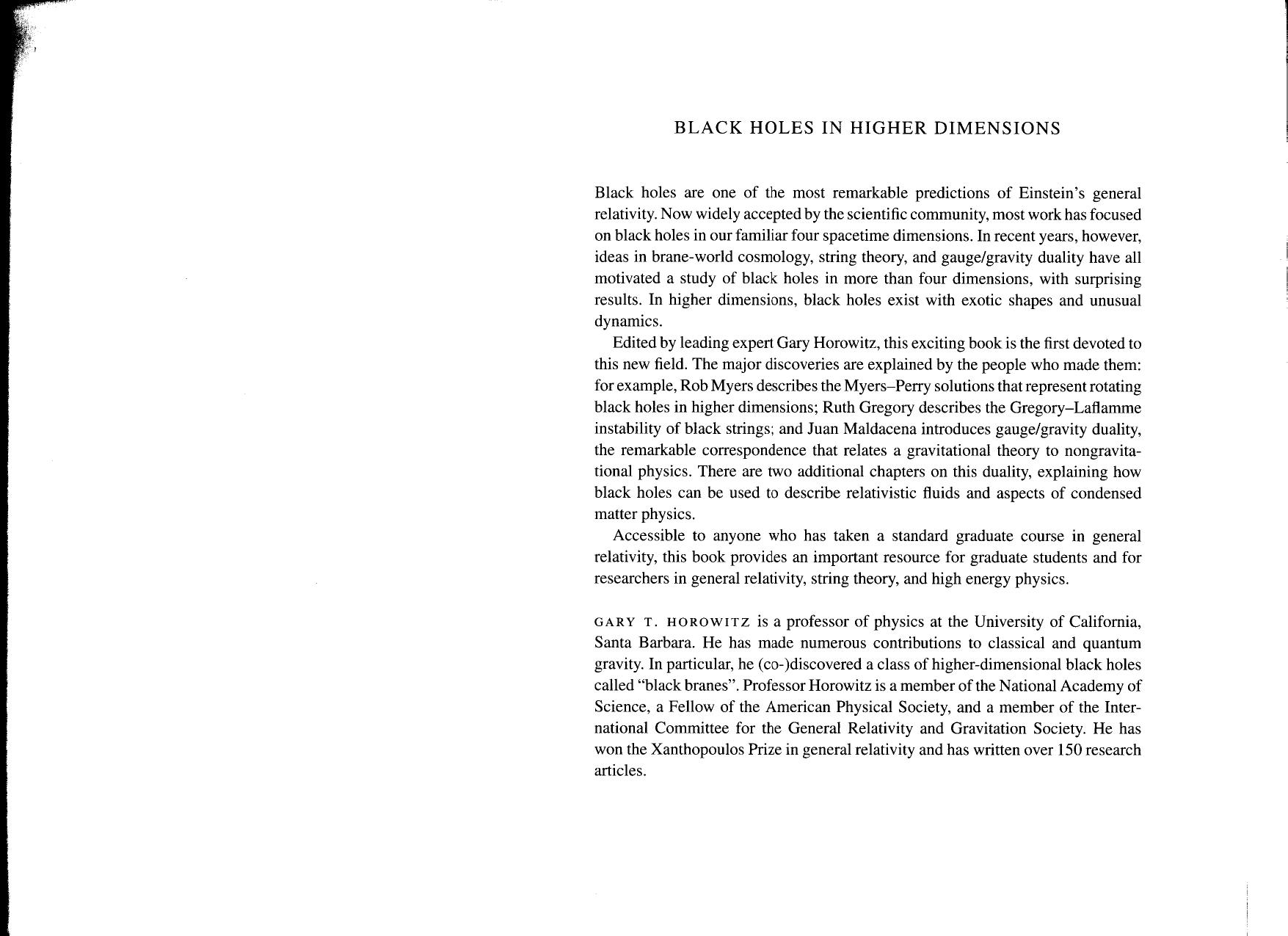 Black Holes in Higher Dimensions by Gary T. Horowitz