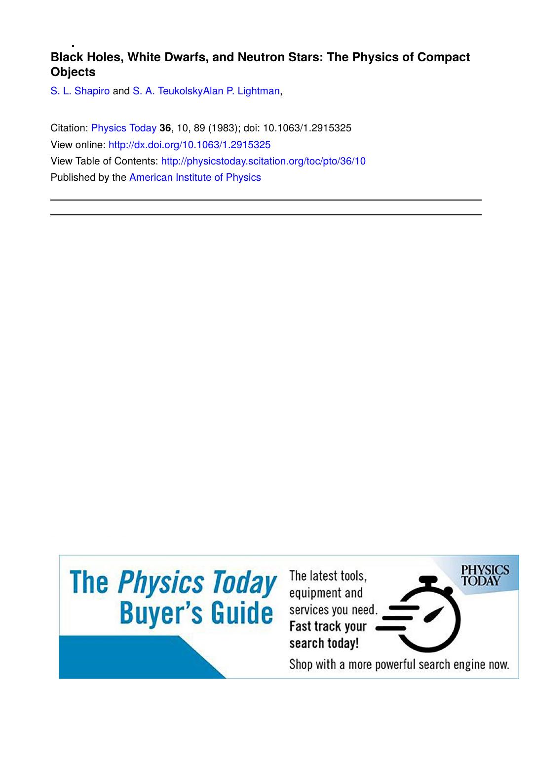 Black Holes, White Dwarfs, and Neutron Stars [review] (1983) by Unknown