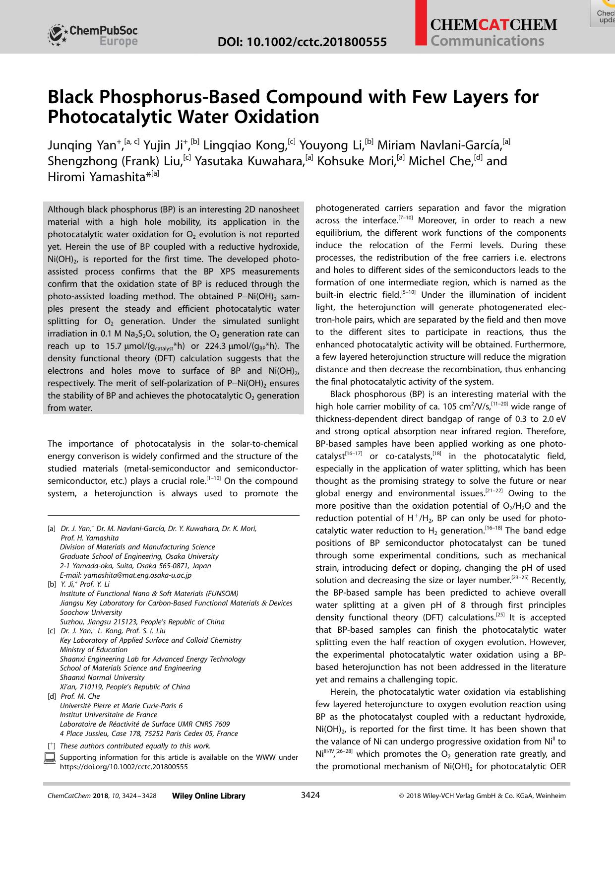 Black PhosphorusâBased Compound with Few Layers for Photocatalytic Water Oxidation by Unknown