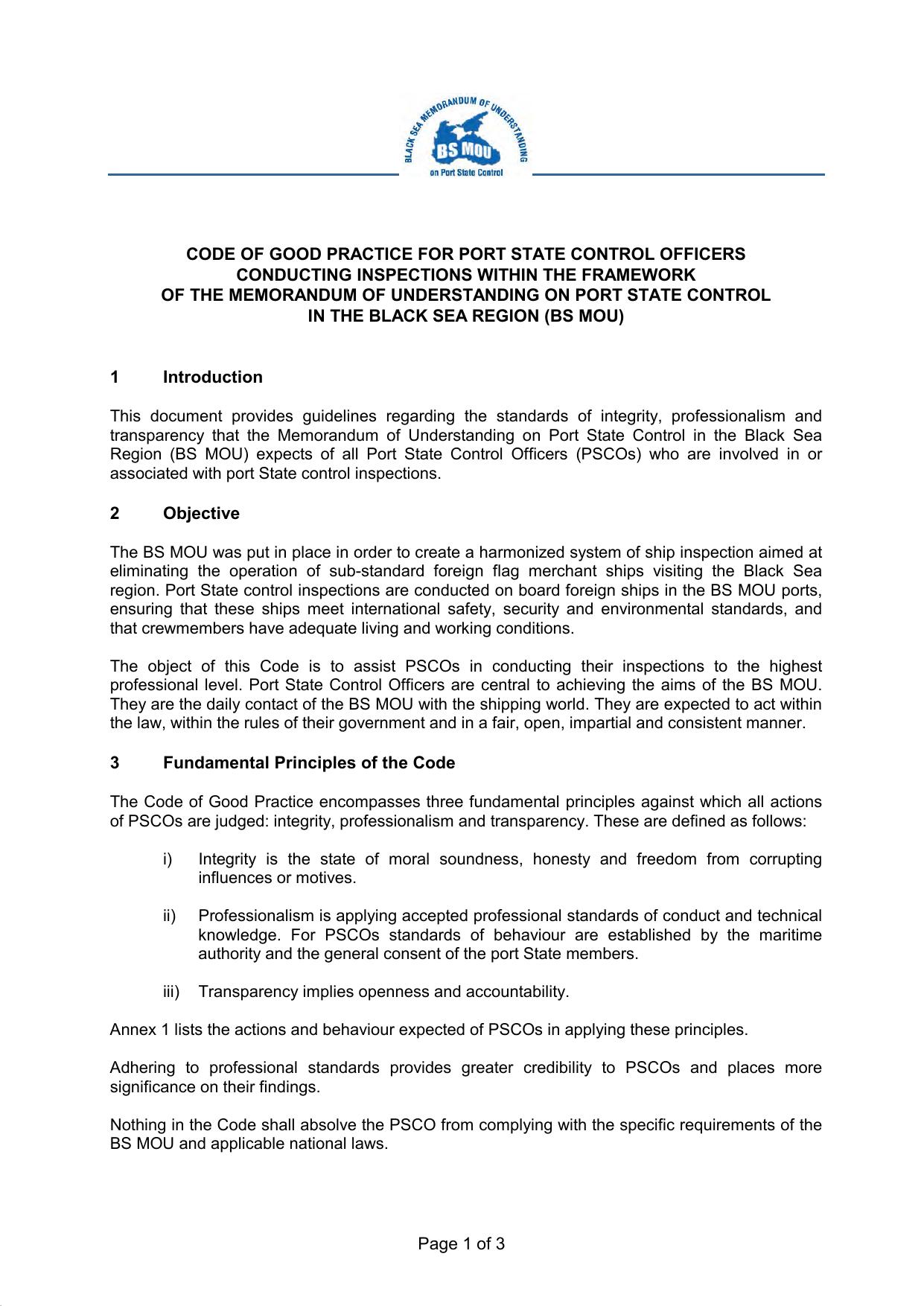 Black Sea MoU - Code of Good Practice by Redistributed by Regs4ships Ltd