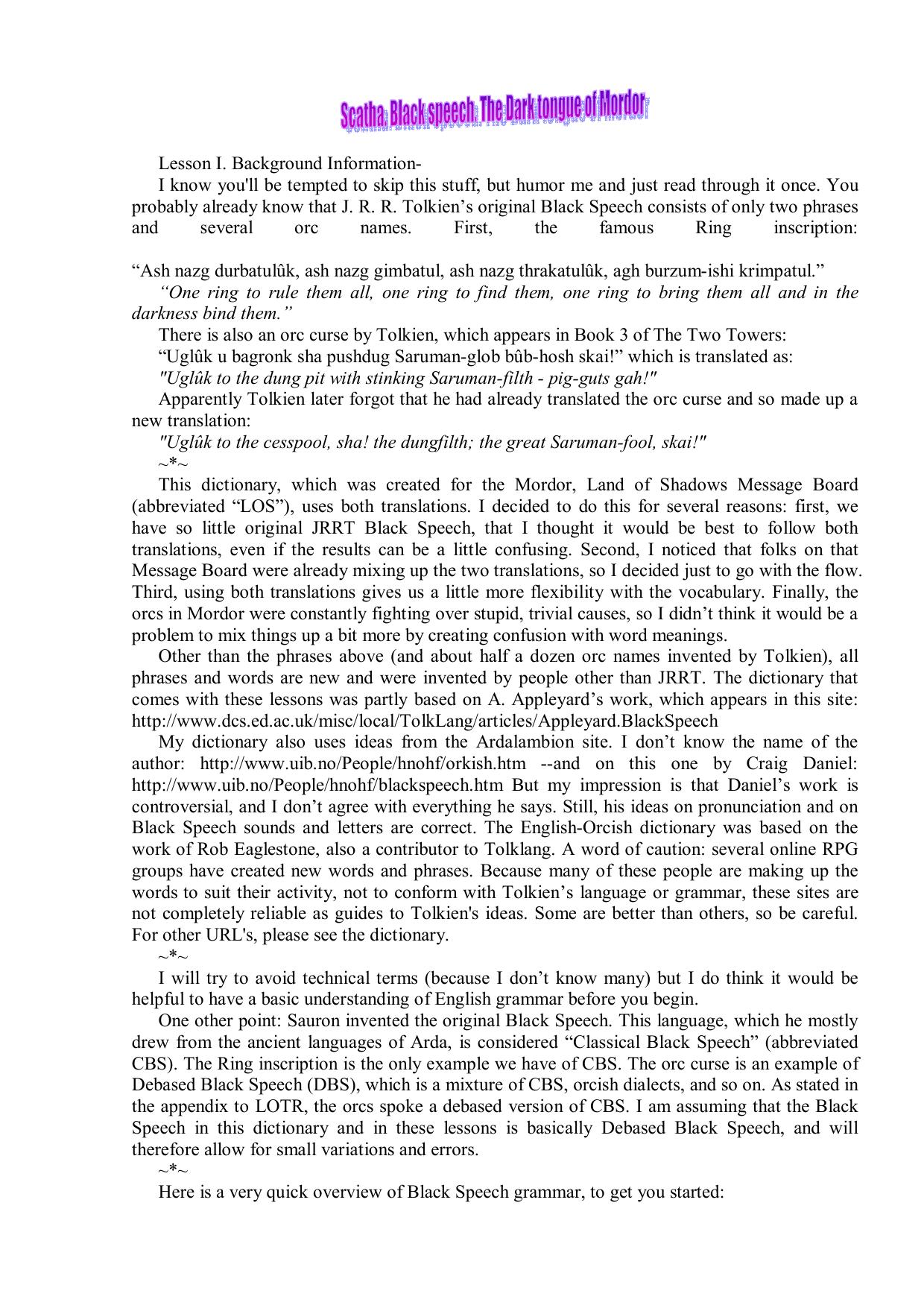 Black Speech. The Dark Tongue of Mordor by Scatha