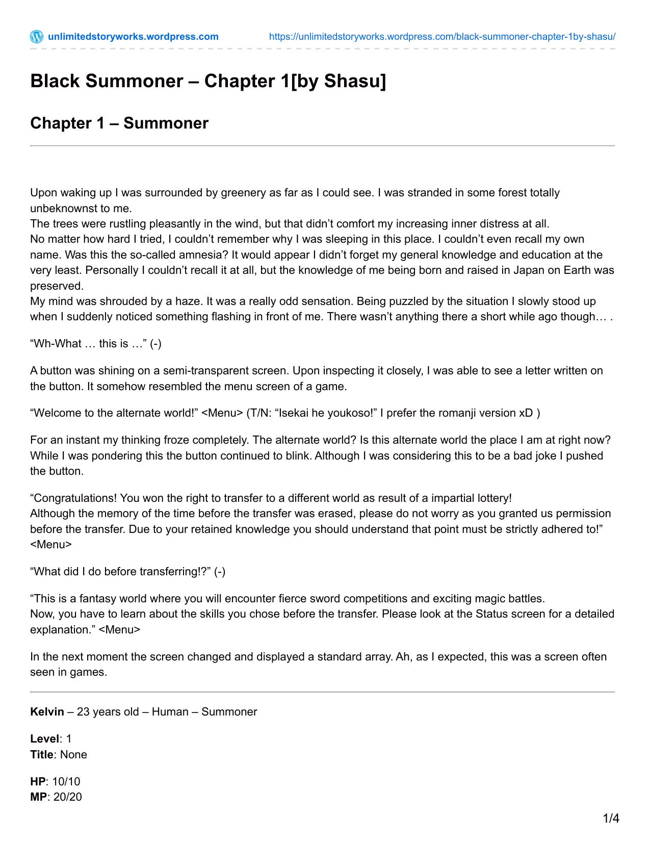 Black Summoner â Chapter 1[byÂ Shasu] by WN Chapter 01-12
