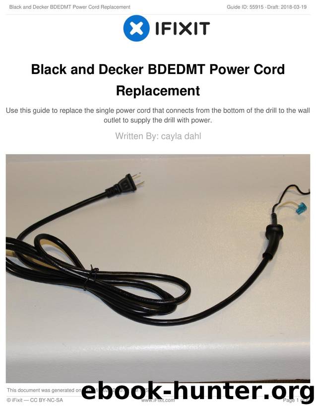 Black and Decker BDEDMT Power Cord Replacement by Unknown