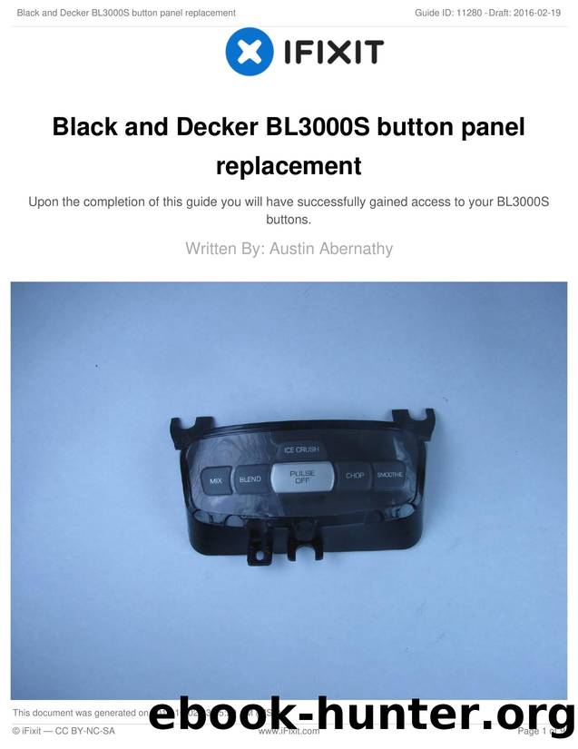 Black and Decker BL3000S button panel replacement by Unknown