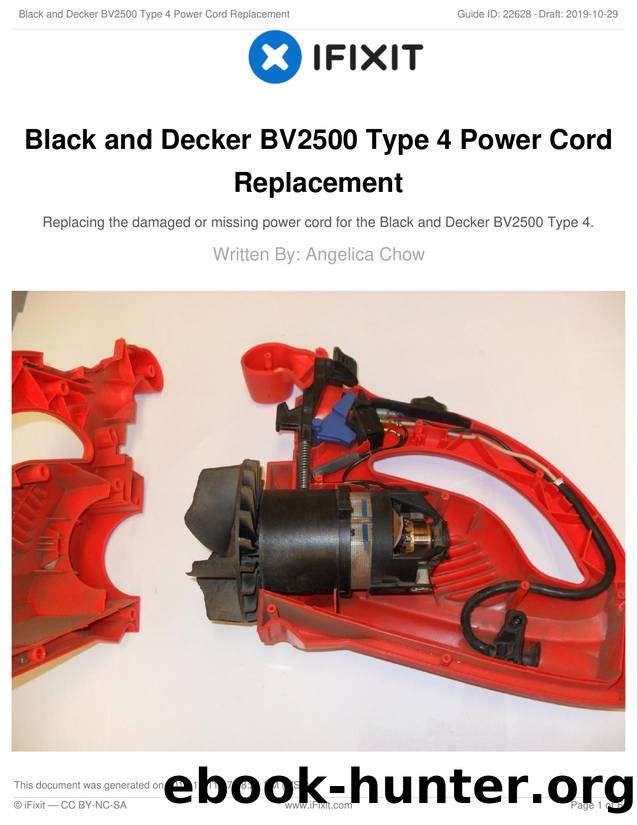 Black and Decker BV2500 Type 4 Power Cord Replacement by Unknown