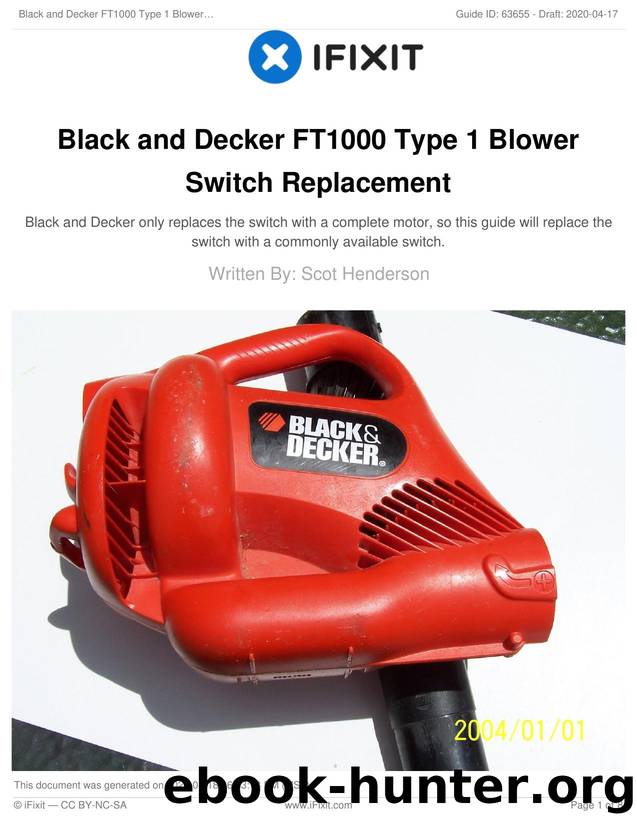 Black and Decker FT1000 Type 1 Blower Switch Replacement by Unknown