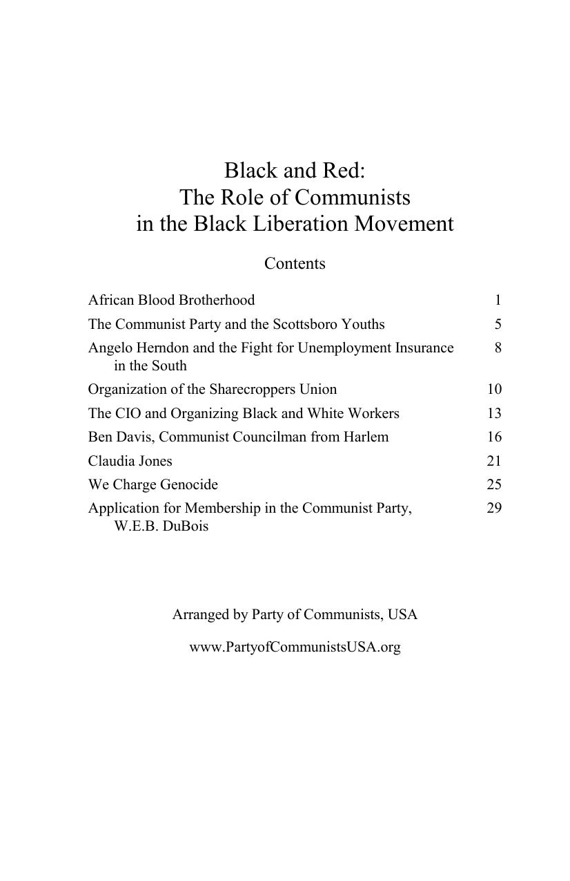 Black and Red: The Role of Communists in the Black Liberation Movement by Party of Communists USA