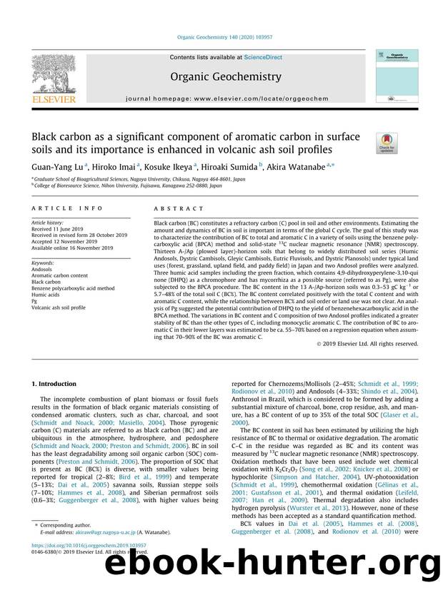 Black carbon as a significant component of aromatic carbon in surface soils and its importance is enhanced in volcanic ash soil profiles by Guan-Yang Lu & Hiroko Imai & Kosuke Ikeya & Hiroaki Sumida & Akira Watanabe
