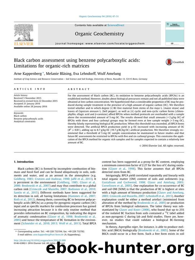 Black carbon assessment using benzene polycarboxylic acids: Limitations for organic-rich matrices by Arne Kappenberg