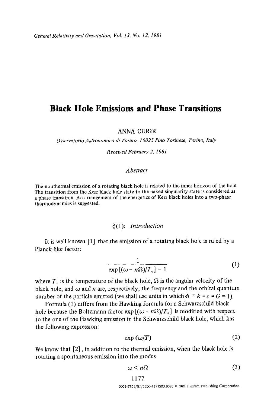 Black hole emissions and phase transitions by Unknown