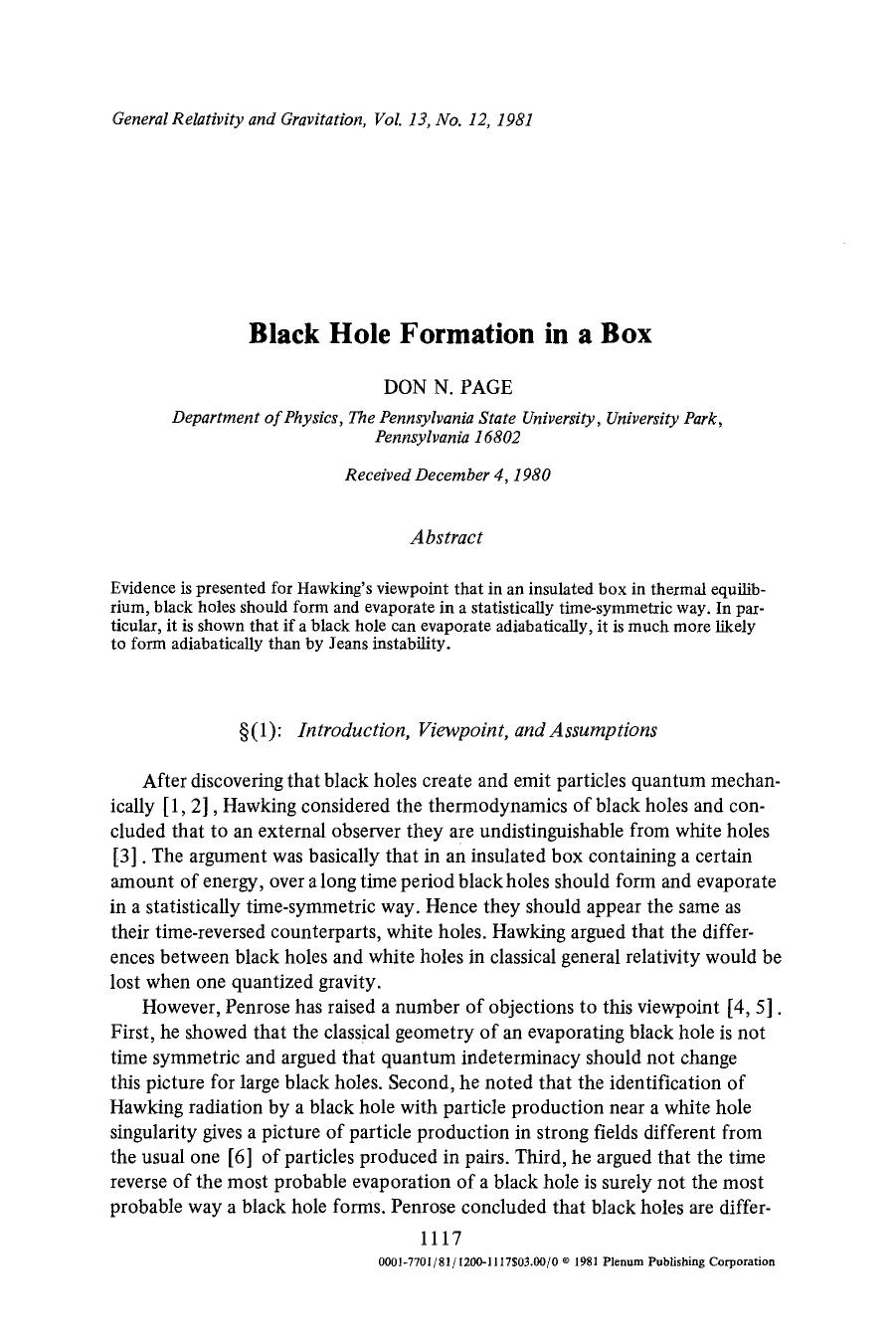 Black hole formation in a box by Unknown