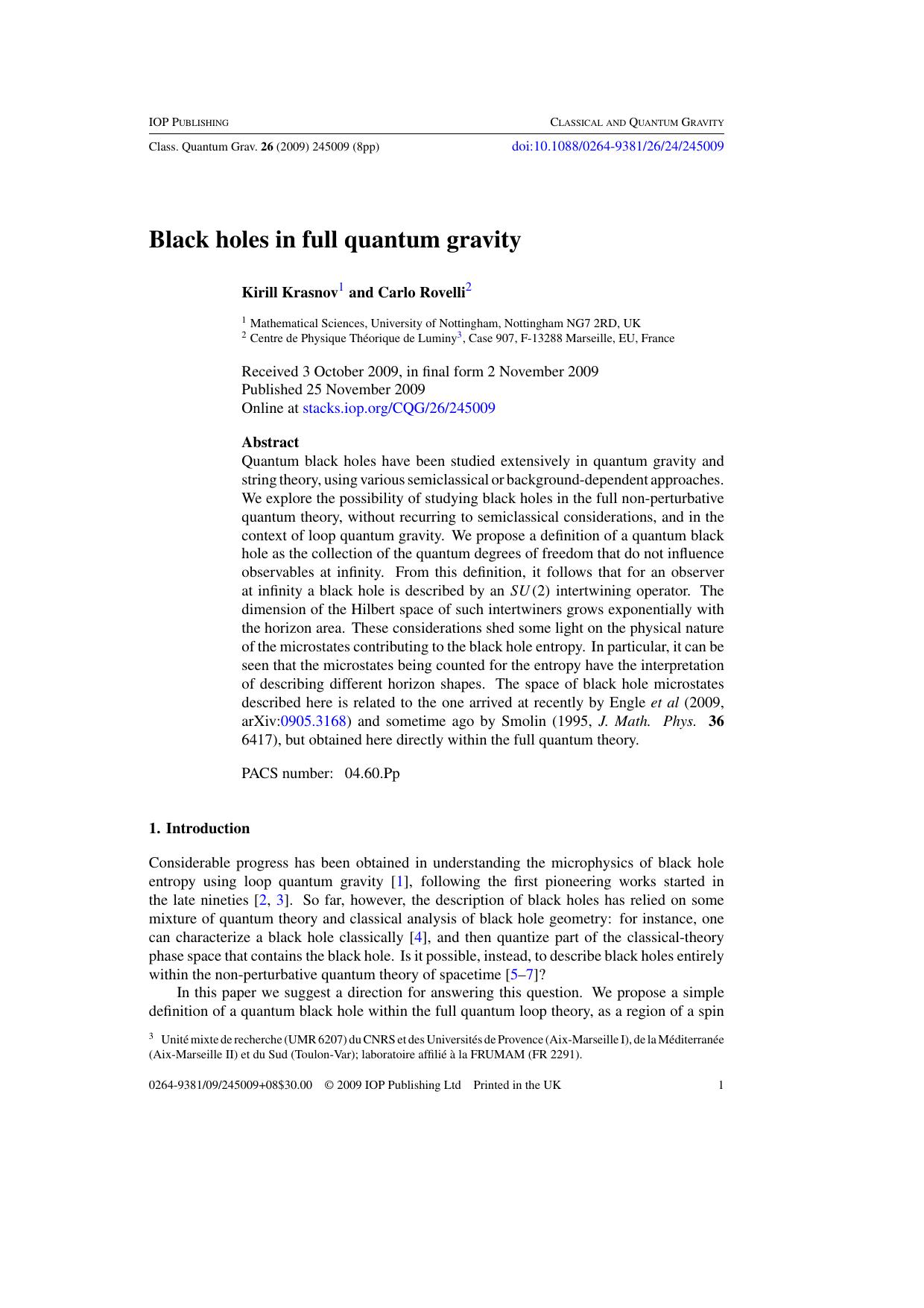 Black holes in full quantum gravity by K Krasnov and C Rovelli