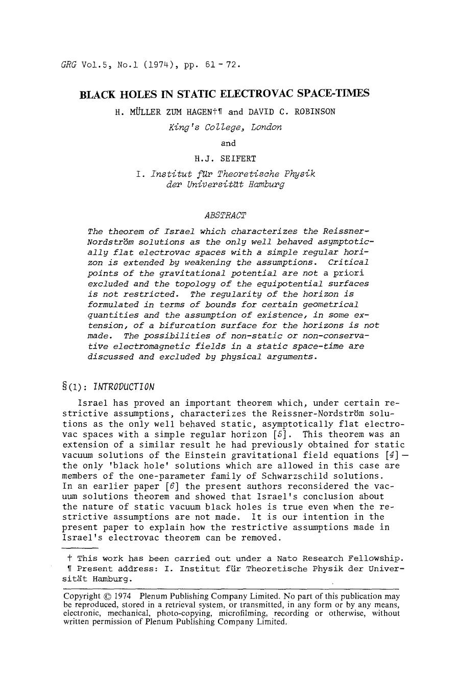 Black holes in static electrovac space-times by Unknown