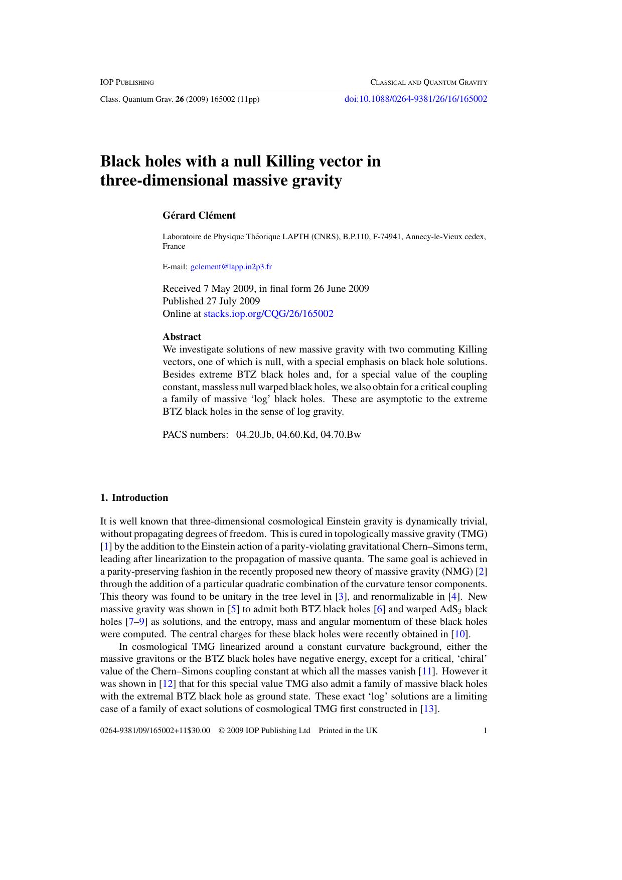 Black holes with a null Killing vector in three-dimensional massive gravity by G ClÈment